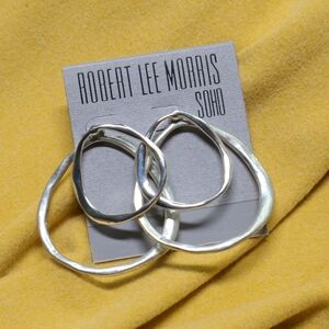 Robert Lee Morris Modern Silver Textured Hoop Earrings Elegant Jewelry